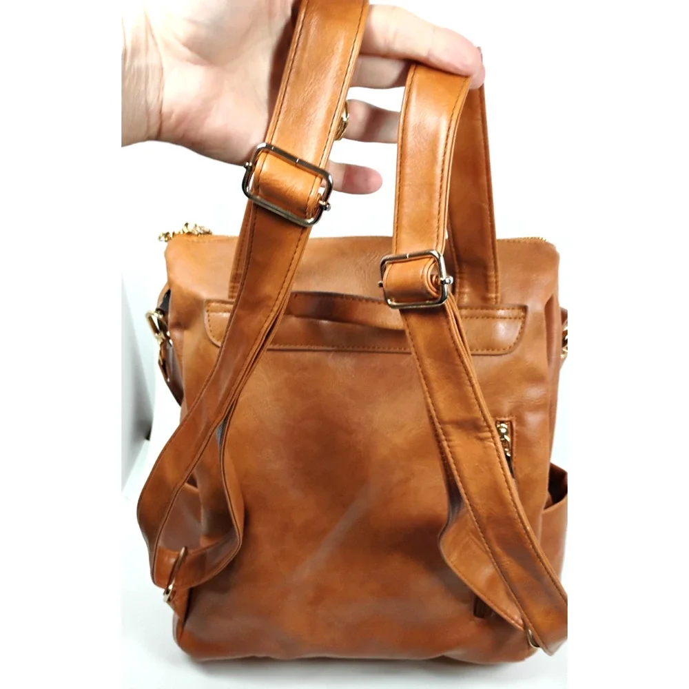 Modem & Chic Cognac Convertible Backpack Purse Boho Reversible SW Strap